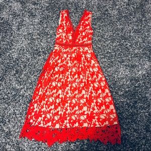 Gianni Bini Red Lace Crochet Midi Dress size S